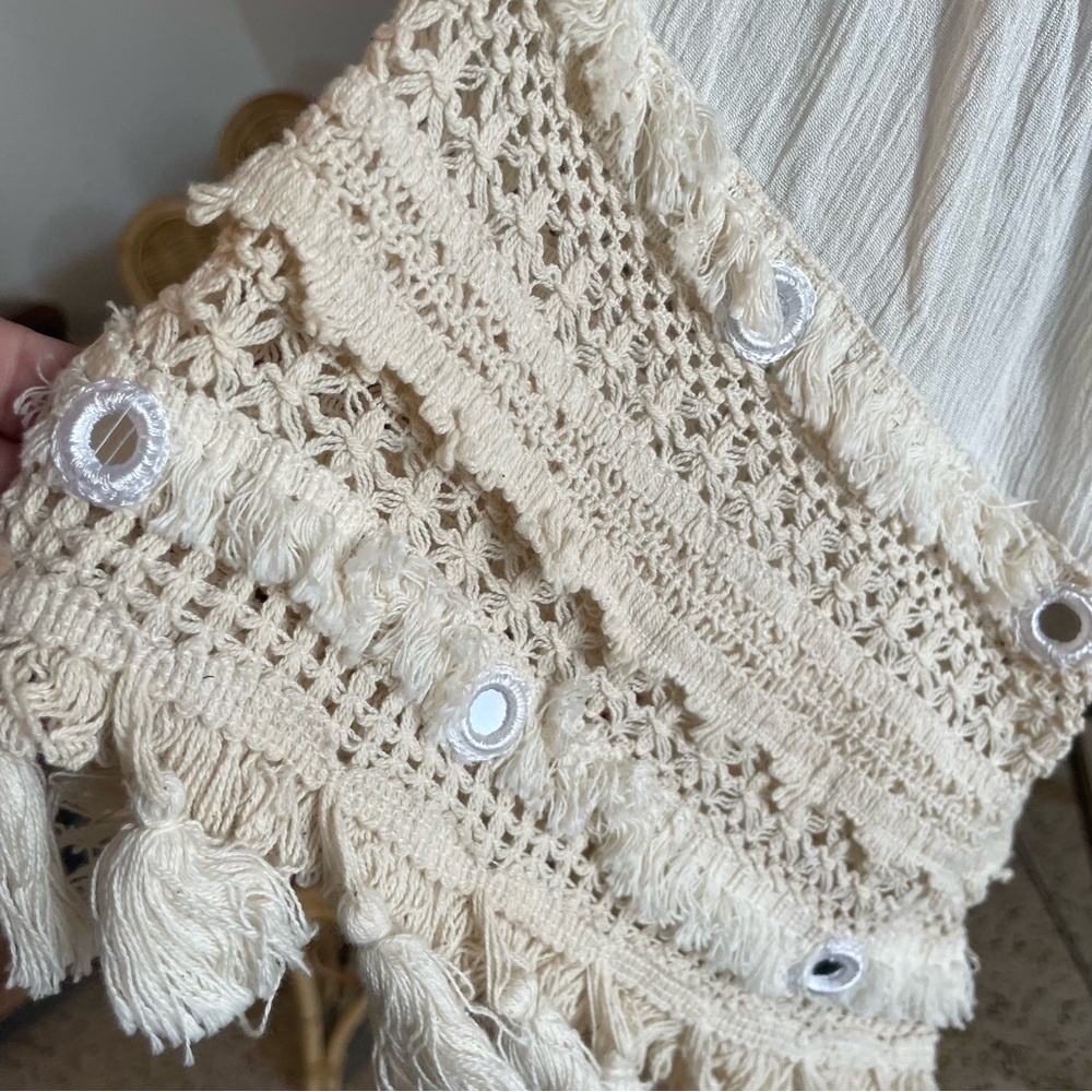 RAGA Bohemian Cream Bell Sleeve Pullover FringeTunic! Swim Coverup NWT.  Large - Picture 8 of 14